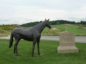 A sculpture of the  racehorse, Peter the Great, stands atop the great  Pete Dye Course at French Lick Resort