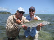 Angler Mike Rosato (right) and guide Mike Hennessey pose with an Oahu bonefish that tilted the scales at just under ten pounds.