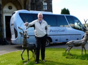 Our ever-dependable and totally personable PerryGolf driver, Angus McIntosh, with the luxury VIP coach in which he escortred us around Scotland.