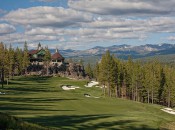 The 18th hole at Martis Camp, site of the 66th U.S. Junior Amateur, with its Camp Lodge on a rock outcrop overlooking the green.