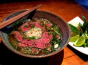 This Drunken Monkey special is tender beef coated with coarse black pepper, cumin and coriander then seared very quickly, sliced very thin and placed on top of noodles.