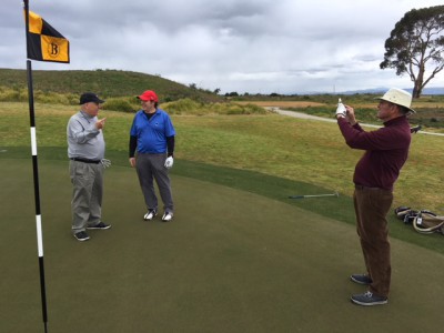 Bayland's Architect Forrest Richardson, left, talks with Golf Channel's Jason Deegan while Architect Don Knott fills in as cameraman for the website interview.