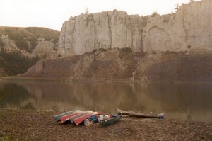 canoes on bank MO River