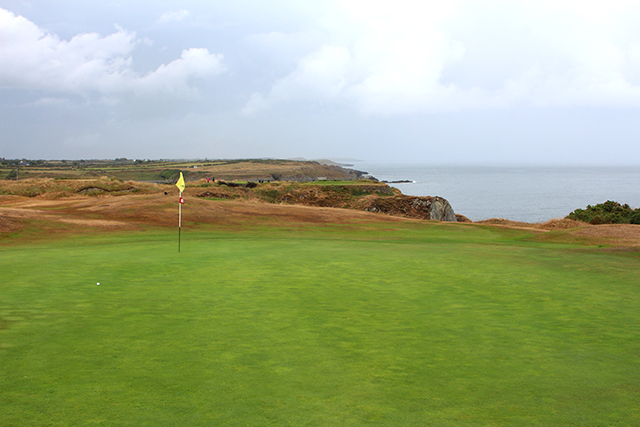 Looking back across the cliff from the green to the tee on the par 3, 2nd
