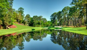 Masters patrons find an ideal viewing spot on the hillside overlooking the 16th green