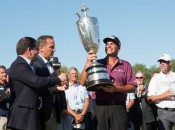 BENTON HARBOR, MI - MAY 29: Senior PGA Championship winner, Rocco Mediate receives the Alfred S. Bourne Trophy at the 77th Senior PGA Championship presented by KitchenAid held at Harbor Shores Golf Club on May 29, 2016 in Benton Harbor, Michigan. (Photo by Traci Edwards/The PGA of America)