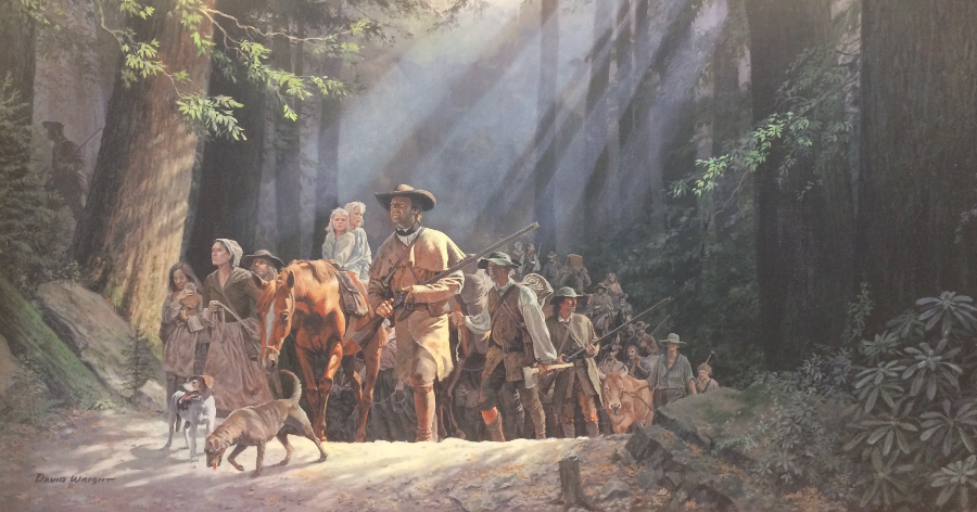 David Wright's painting of Daniel Boone leading settlers thru the Cumberland Gap