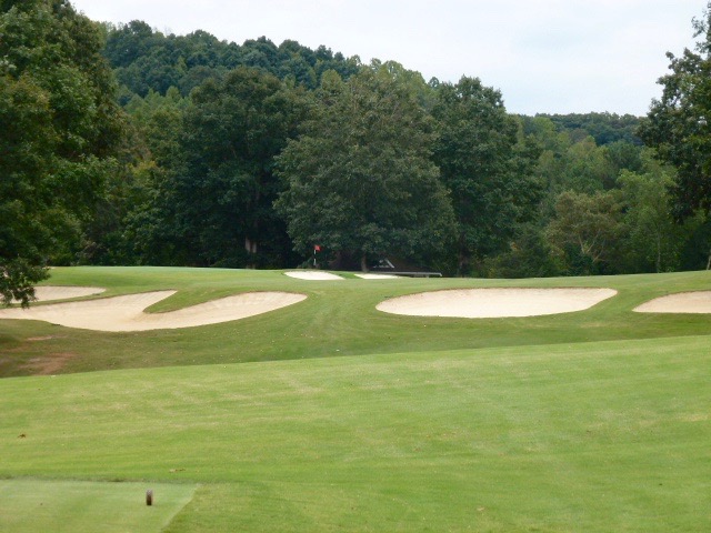 These cross bunkers on the short par-4 16th are confounding, sitting right where you want to comfortably land your drive.