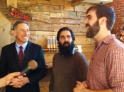 Vermont Governor Peter Shumlin (left) with Hermit Thrush Brewery owners Avery Schwenk (center) and Christopher Gagné