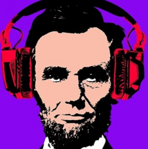 Lincoln with headphones