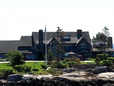The Bush family seaside home on Walker's Point is visible in quaint Kennebunkport, Maine.