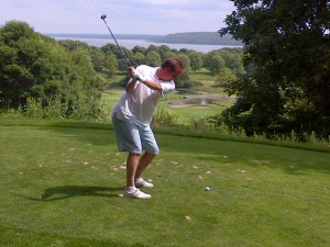 CBS sportscaster Jim Nantz plays the 18th hole on The Jewel Course on Mackinac Island in July