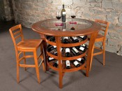 Revel patented "Lazy Susan" innovation in their wine tables or cellar corners can help the ambiance of a wine-drinking occasion.