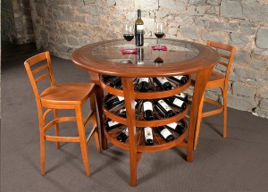 Revel patented "Lazy Susan" innovation in their wine tables or cellar corners can help the ambiance of a wine-drinking occasion.