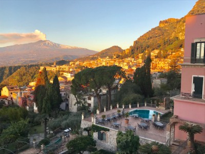 Belmond Grand Timeo’s balcony view of Taormina. (Photo by Michael Patrick Shiels)
