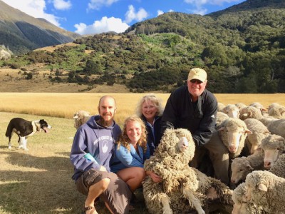 Matt Wilson, Kate, Caryn and Matt Rhodes visit a New Zealand sheep farm. (Photo by Matt Rhodes)