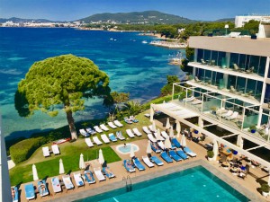 ME Ibiza resort’s pool is right on the Mediterranean and another is on the roof. (Photo by Harrison Shiels)