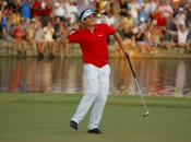 Keegan Bradley successfully negotiated the 18th hole twice in winning the PGA. Photo copyright Icon SMI.