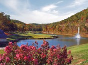 Ledgestone's 'Gamblers Revenge' par-3 17th, from behind the green.  Don't miss left.