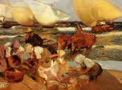 "Beach at Valencia" by Joaquin Sorolla--the famous swimming cows.
