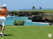 The tee shot to the par three 13th at Punta Espada