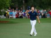 Spieth’s triumphant walk up the 18th fairway on Sunday at the Masters in 2015