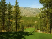 Tee shots on the third hole at Clear Creek Tahoe seem to hang in the air for a full minute, dropping some 200 feet.