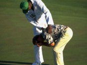 Carl Jackson consoling Ben Crenshaw after his putt to win The Masters in 1995