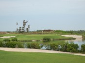Nicklaus used lots of water to challenge goflers at his new Riviera Cancun course, as seen on this daunting par-3.