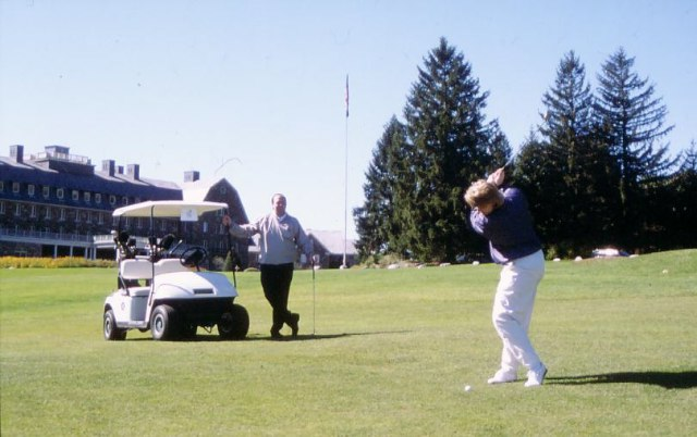 Guests playing golf at Pennsylvania's Skytop Lodge resort.