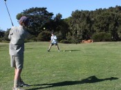 Playing Catch near the Royal Sydney home green.