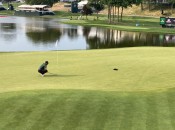 The 16th green of TPC River Highlands, home of the the PGA Tour's Travelers Championship, being stimped during tournament week.