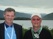 Pat Sweeney, left, manager of Enniscrone Golf Club, reunites the author with his gap wedge at the Irish Open